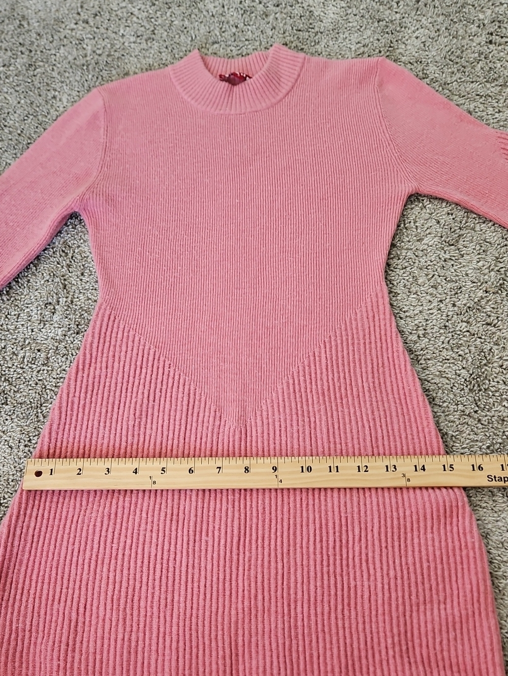 Staud  Pink Ribbed Long-Sleeve Midi Dress S - Picture 8 of 12